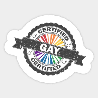 Certified Gay Pride Seal of Approval with Rainbow Flag Background Sticker